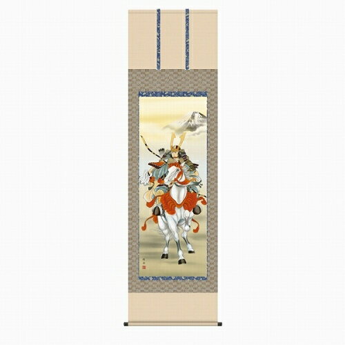 樂天商城 - 【掛け軸・掛軸】長江桂舟『白馬武者（尺五立）』版画+手彩色■表装済み・新品★