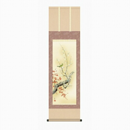 樂天商城 - 【掛け軸・掛軸】田村竹世『紅白梅に鶯（尺三立）』版画+手彩色■表装済み・新品★