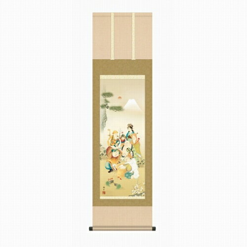 樂天商城 - 【掛け軸・掛軸】鵜飼雄平『七福神（尺三立）』版画+手彩色■表装済み・新品★