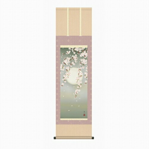 樂天商城 - 【掛け軸・掛軸】緒方葉水『夜桜（尺三立）』版画+手彩色■表装済み・新品★