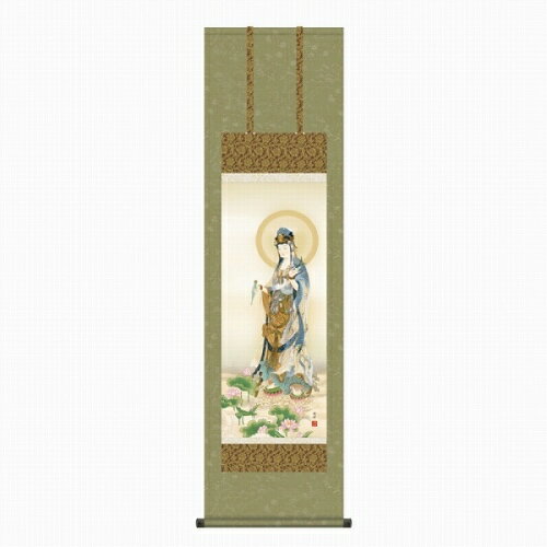 樂天商城 - 【掛け軸・掛軸】高畠周峰『蓮上観音（尺三立）』版画+手彩色■表装済み・新品★