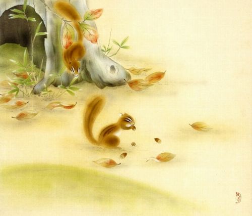 アート明日香の【掛け軸・掛軸】上村久志『リス』日本画■表装済み・新品★｜アングル2