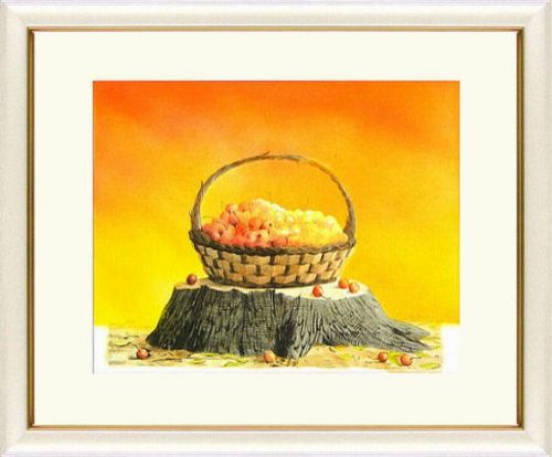 【版画・絵画】伊藤純一『切り株と果物』リトグラフ■限定100部・新品★