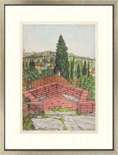 【版画・絵画】服部和三郎『フィレンツェの展望台』リトグラフ■限定67部★