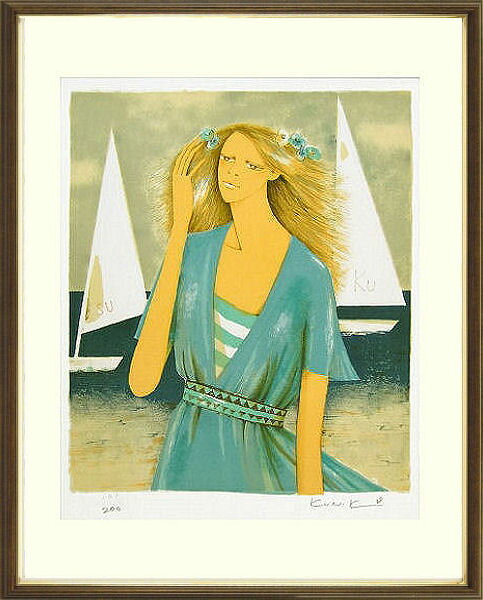 【版画・絵画】松任谷國子『花の髪飾り』リトグラフ■限定200部★