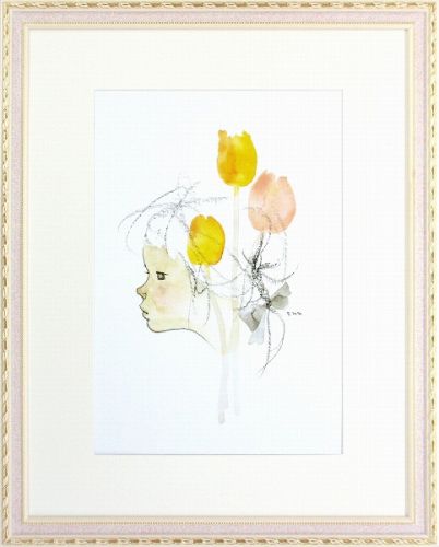 いわさきちひろリトグラフチューリップのある少女像