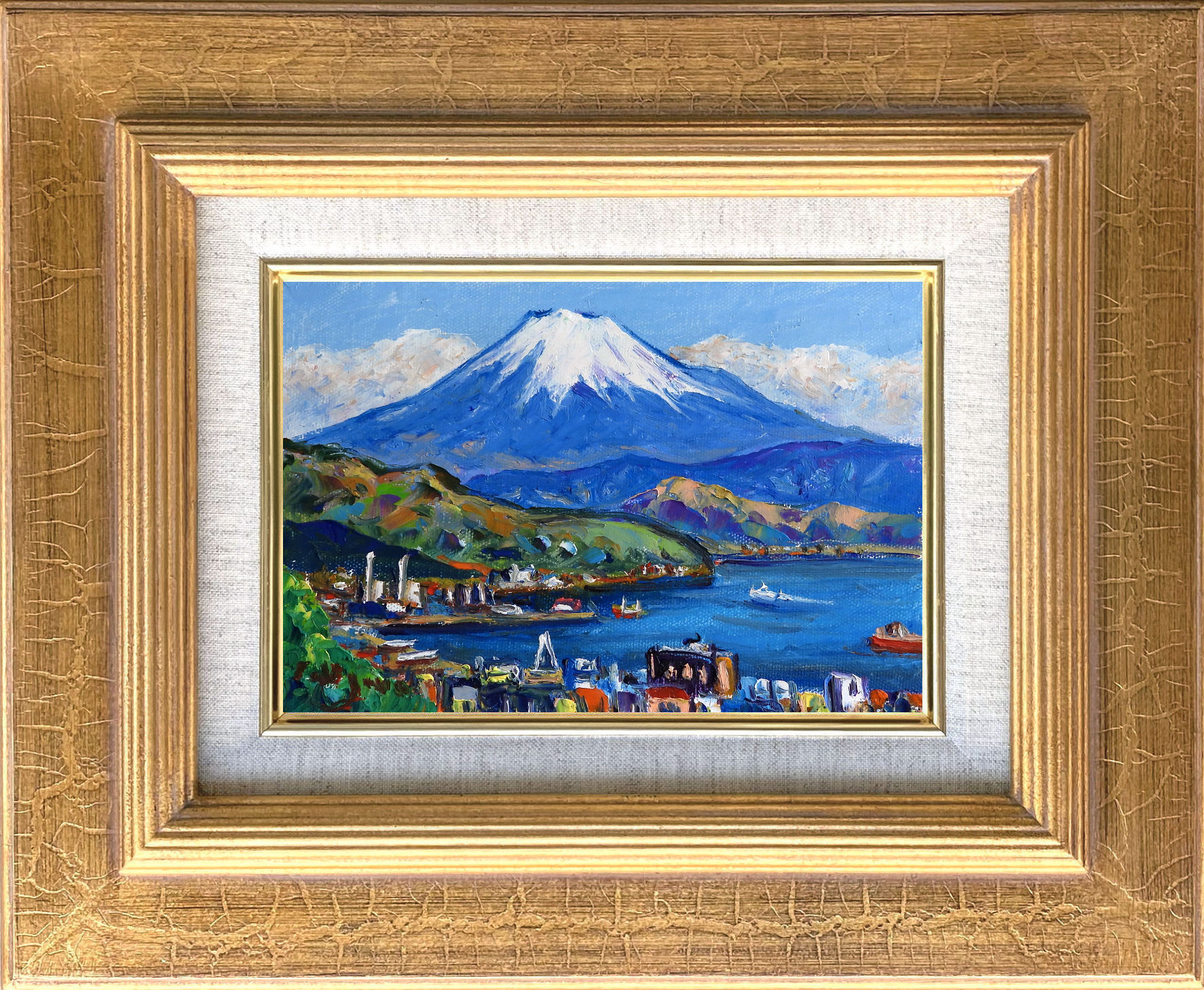 札幌【羽沢 清水 油彩画 額装】洞爺湖 油絵 風景画 絵画 F10号 本郷通店 楽天市場】「清水港より富士」羽沢清水（F6サイズ油彩画[油絵]直筆
