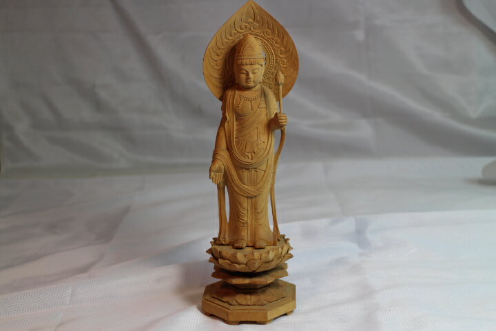 木彫仏像 観世音菩薩柘植製　総丈24.5cm