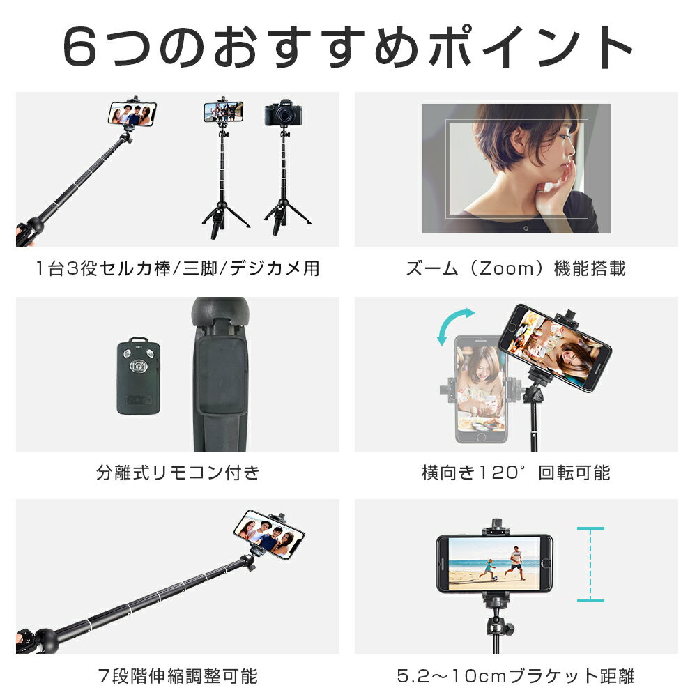 自撮り棒 セルカ棒 三脚 レンズ リモコン付 Bluetooth スマホ三脚 ミニ三脚 シャッター付 スマホ 三脚スタンド 三脚付きセルカ棒 無線 伸縮式 折り畳み 多機能 持ち運びに便利 360度回転 iPhone Plus X Xs Max Androidズーム機能一部対応 3