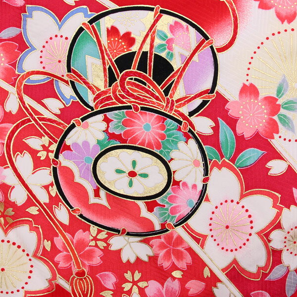 【お仕立て上がり】初着 女の子 産着 祝着 お祝い着 着物 正絹 お宮参り 赤ちゃん ベビー 鼓に四季の花 赤色 あすかや [商品番号pt3559]