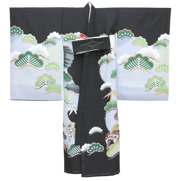 あすかやの【お仕立て上がり】初着 男の子 産着 祝着 鷹に松 黒 あすかや [商品番号pt3803]｜アングル2