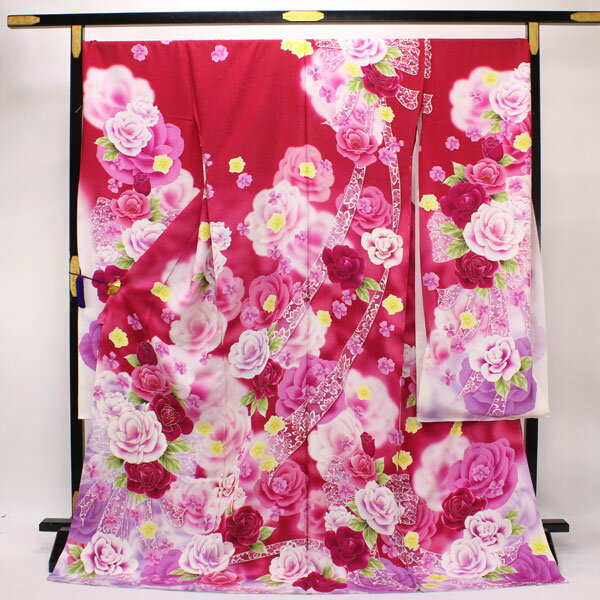 Rakuten - 【GW限定 全品5%OFF】5/2 20:00〜5/6 23:59 着物 振袖 京友禅 銀通し 薔薇とリボン 未仕立て あすかや [商品番号fs175]