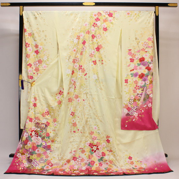 着物 振袖 豪華 綸子 紗綾形地紋 金彩加工 花意匠 刺繍 未仕立て あすかや [商品番号fs253]