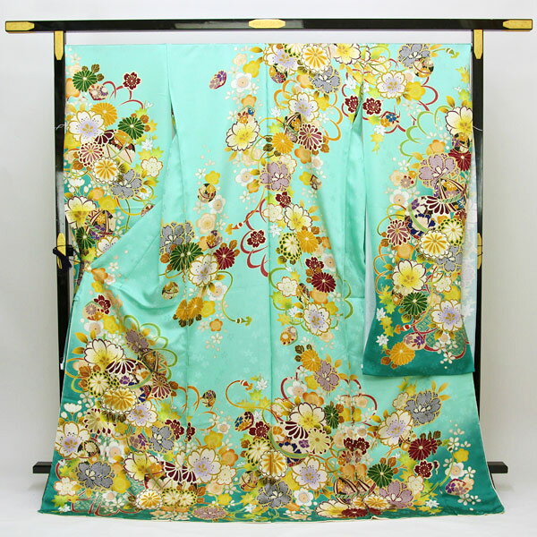 乐天商城 - 着物 豪華振袖 正統派 綸子 金彩加工 金駒刺繍 毬に菊 未仕立て あすかや [商品番号fs471]