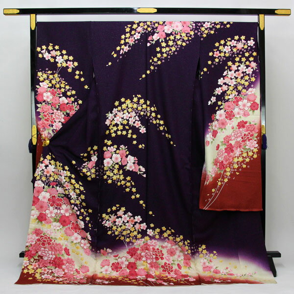 着物 振袖 京友禅 銀通し紋織地 ラメ刺繍 花模様 未仕立て あすかや [商品番号fs484]