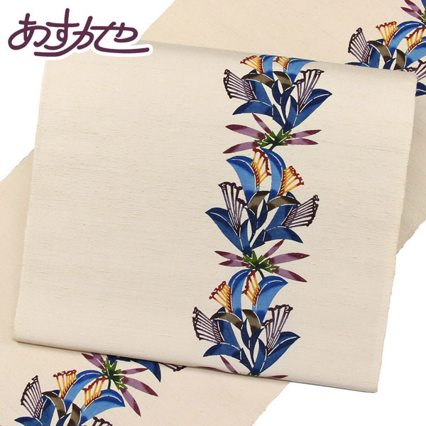 【楽天スーパーセール★ポイント5倍★12/4 20:00〜12/11 01:59 】着物 帯 琉球びんがた 牛首 玉那覇 人間国宝作 沖縄 六通 九寸名古屋帯 あすかや [商品番号9nobi624]