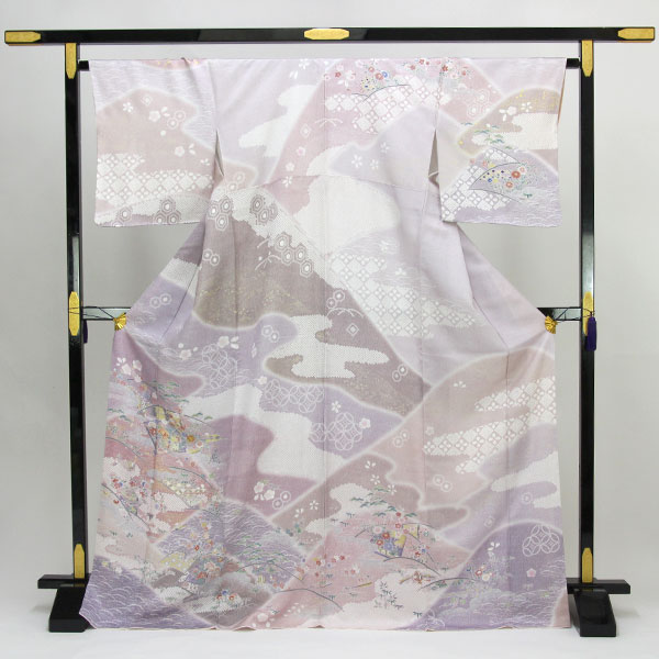 Rakuten - 【お仕立て上がり】着物 正絹胴裏 新品 仕立済 友禅 訪問着 Lサイズ 紫色系 あすかや [商品番号pt3631]