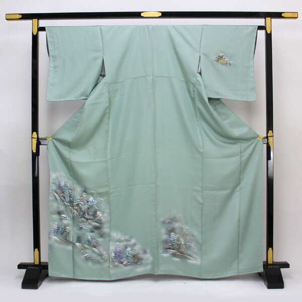 Rakuten - 【お仕立て上がり】着物 正絹胴裏 新品 仕立済 紋綸子 訪問着 Mサイズ 緑色系 結婚式 お茶席 入園 入学式 卒園 卒業式 七五三 あすかや [商品番号pt1928]