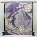 【全品10%OFF GWセール】【お仕立て上がり】着物 正絹胴裏 新品 仕立済 地紋織 訪問着 金彩加工 古典桃山調 Lサイズ 紫色系 結婚式 お茶席 入園 入...