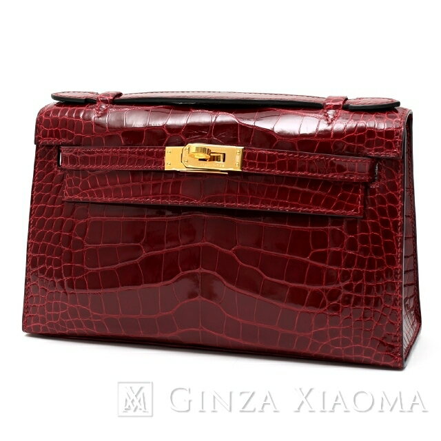 HERMES エルメス ポシェットケリー アリゲーター ルージュアッシュ ゴールド金具 A刻印 ハンドバッグ 【中古】