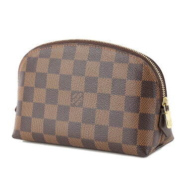 【極美品】LOUIS VUITTON ルイヴィトン コスメポーチ ダミエ N47516 レザー ブラウン ゴールド金具 ポーチ 中古