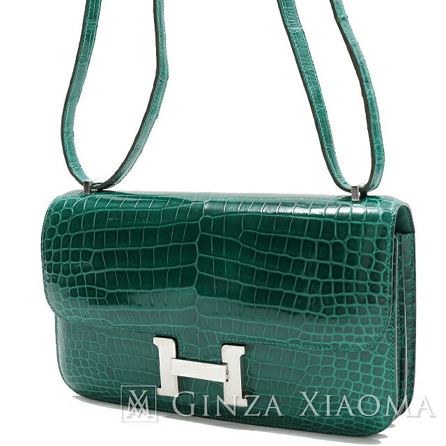 【中古】 HERMES エルメス コンスタンス エラン バッグ ポロサス ヴェールエメラルド シルバー金具 X刻印 ショルダーバッグ