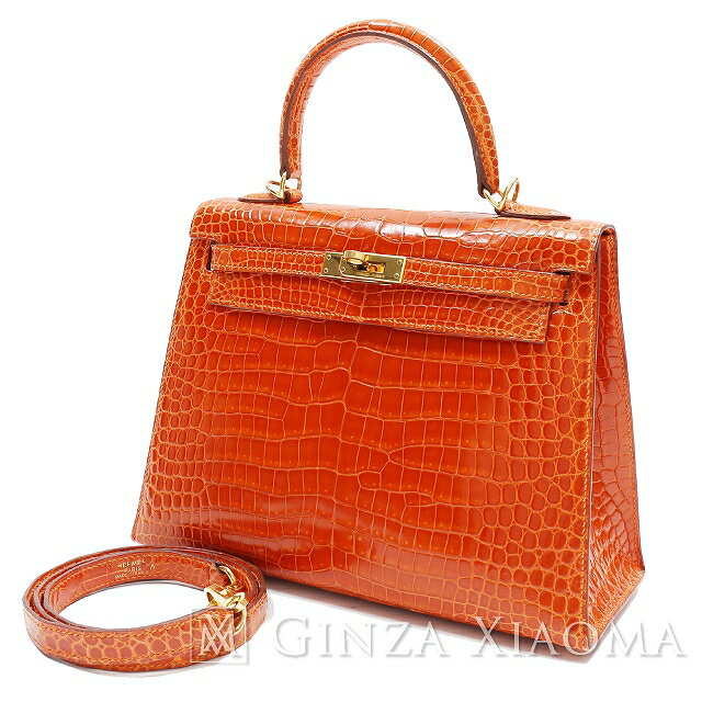 【中古】 HERMES エルメス ケリー25 ポロサス オレンジ ゴールド金具 H刻印 ハンドバッグ