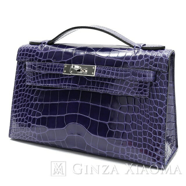 【中古】 HERMES エルメス ポシェットケリー アリゲーター ブルーサフィール シルバー金具 X刻印 ハンドバッグ