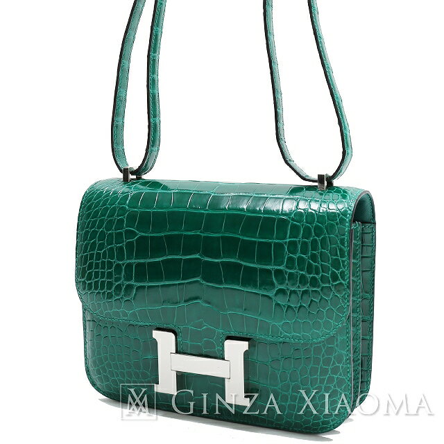 【未使用】 HERMES エルメス コンスタンス19 アリゲーター ヴェールエメラルド シルバー金具 T刻印 ショルダーバッグ