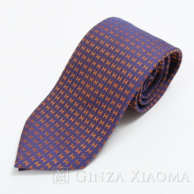 【新品】 HERMES エルメス H柄ネクタイ シルク VIOLET/ORANGE ネクタイ mns