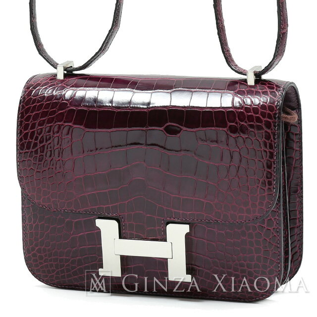 【中古】 HERMES エルメス コンスタンス19 アリゲーター カシス シルバー金具 D刻印 ショルダーバッグ