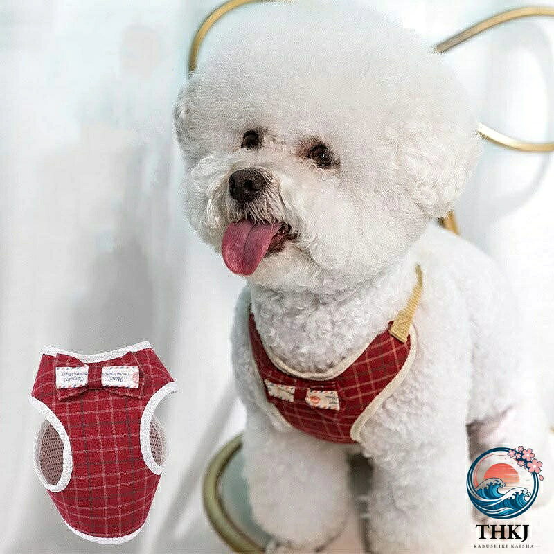 【全品2点で5%OFF】猫ハーネス 犬ハーネス 小型犬 犬用ハーネス 中型犬 犬 服 ハーネス おしゃれ ペットハーネス 犬のハーネスリード 胴輪 チェック かわいい ハーネス付き服 S M