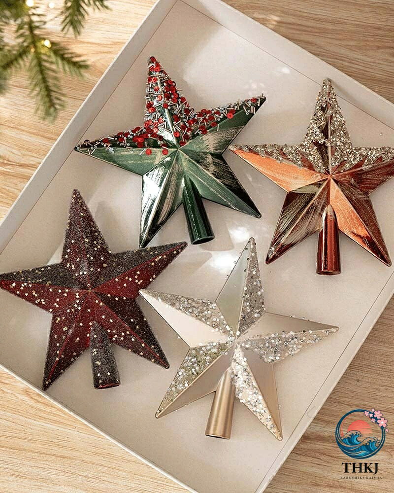 【全品2点で5%OFF】クリスマスツリー装飾 ツリートップスター オーナメント 20cm 大きめサイズ 五芒星 キラキラ 北欧風 クリスマスパーティー用 ギフト プレゼント 緑 ワイン