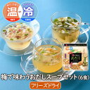 アスザックフーズ 梅で味わうおだしスープセット(6食) 小分け 小袋 フリーズドライ フリーズドライスープ とろろこんぶ 紀州梅 紀州産 かつお出汁 鰹だし と...