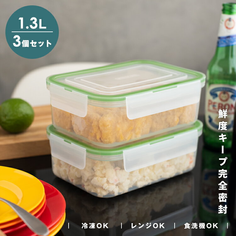 保存容器 密封 抗菌 冷凍 冷蔵 保存 耐熱 レンジ対応 食洗器対応 お手入れ簡単 ラク家事 時短 弁当箱 新生活 【 アスベル ユニックス タイトロック ASVEL UNIX WLO-40Ag 1.3L 3個セット 】