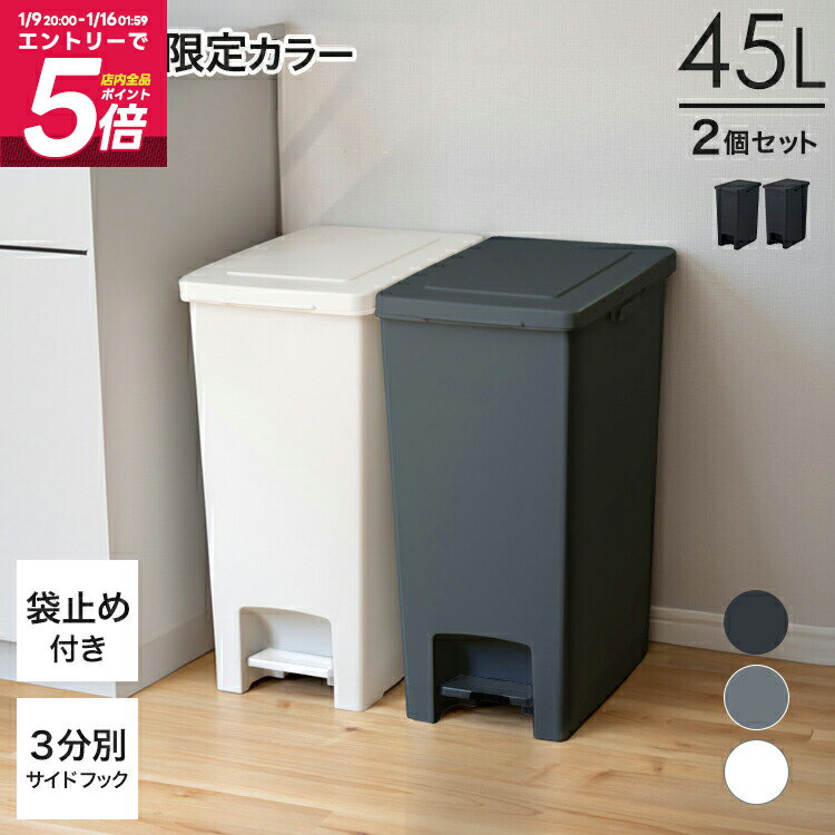 ゴミ箱 分別 限定カラー スリム ペダル おしゃれ キッチン ふた付き 縦型 大容量 ワゴン 45リ ...