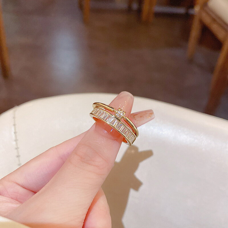 送料無料※2連 金属アレルギー対応※レディース 大粒3.0ct 天然石 ゆびわ 婚約指輪 フリーサイズリング 贈り物 13号/14号/15号/16号/17号/18号/19号/20号/21号 ダイヤモンドCZ 指輪 ピンクゴールド 新品