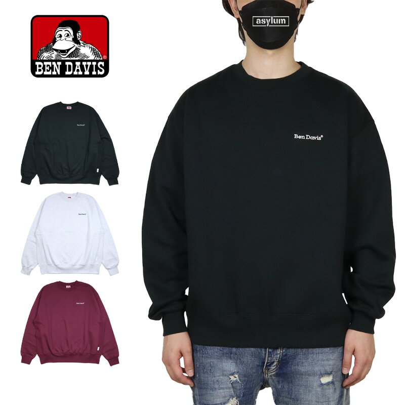Rakuten - ベンデイビス トレーナー BEN DAVIS スウェット トップス 裏起毛 ビッグシルエット メンズ レディース ブランド 大きいサイズ おしゃれ おすすめ 人気 黒 グレー アメカジ bendavis051 ブラック M L XL