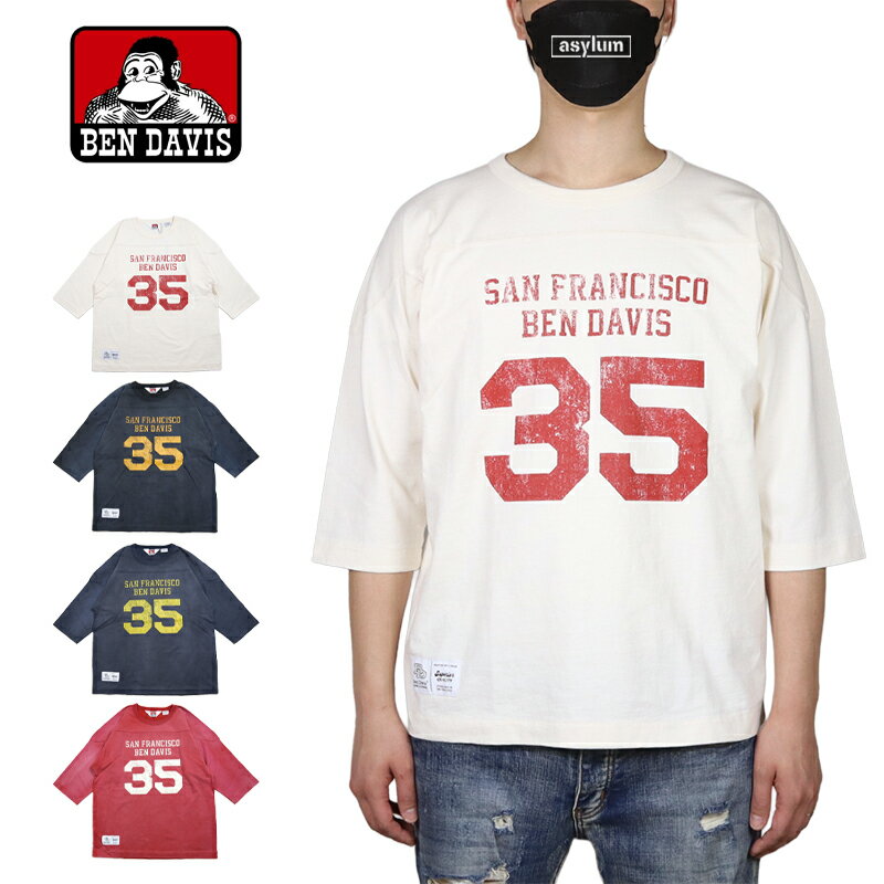Rakuten - 【MAX90%OFF 楽天スーパーSALE！最大20%OFFクーポン配布中】ベンデイビス Tシャツ BEN DAVIS 七分袖Tシャツ 半袖Tシャツ トップス アメカジ 厚手 メンズ レディース ブランド 大きいサイズ おしゃれ おすすめ 人気 黒 白 bendavis073 オフホワイト ブラック L XL