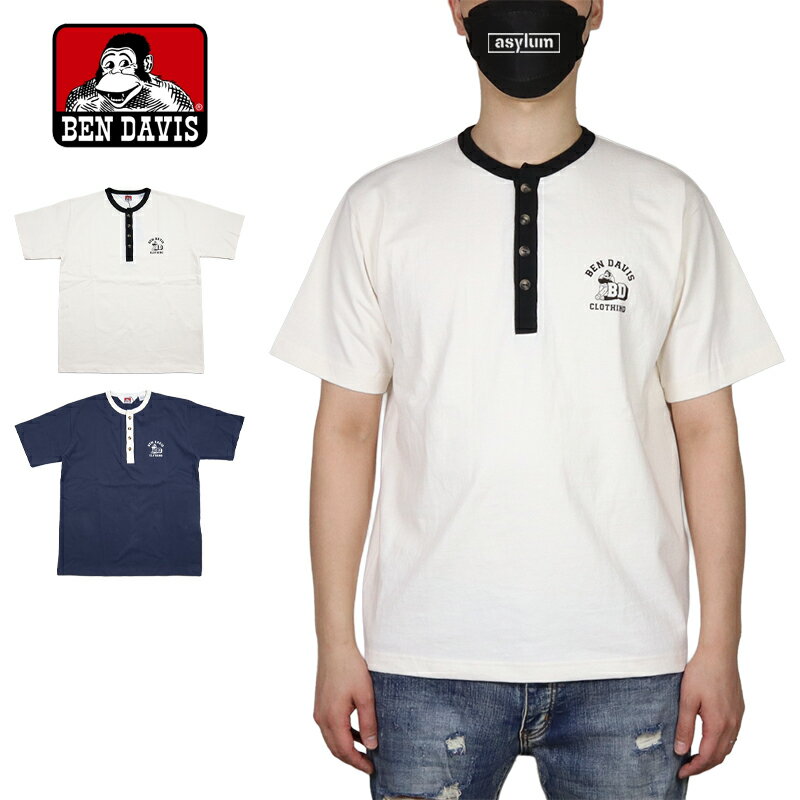 Rakuten - ベンデイビス Tシャツ BEN DAVIS 半袖Tシャツ トップス アメカジ ヘンリーネック メンズ レディース ブランド 大きいサイズ おしゃれ おすすめ 人気 白 bendavis074 オフホワイト L XL