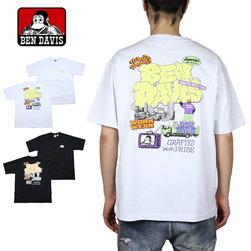 Rakuten - ベンデイビス Tシャツ BEN DAVIS 半袖Tシャツ トップス 接触冷感 厚手 メンズ レディース ブランド 大きいサイズ おしゃれ おすすめ 人気 白 黒 アメカジ bendavis075 ホワイト ブラック M L XL