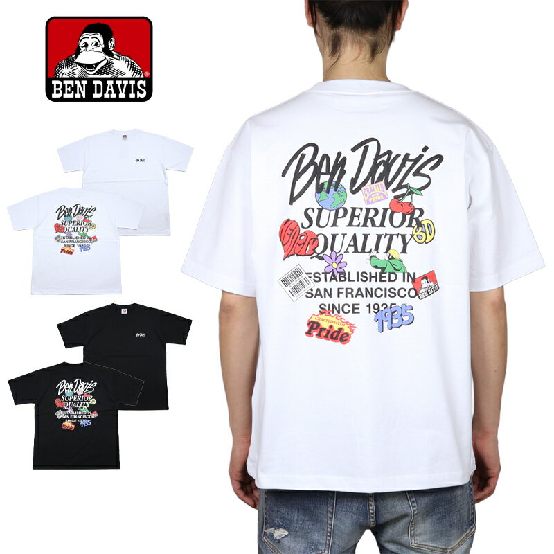 Rakuten - ベンデイビス Tシャツ BEN DAVIS 半袖Tシャツ トップス 綿100% ビッグシルエット アメカジ 厚手 メンズ レディース ブランド 大きいサイズ おしゃれ おすすめ 人気 黒 白 bendavis079 ホワイト M L XL
