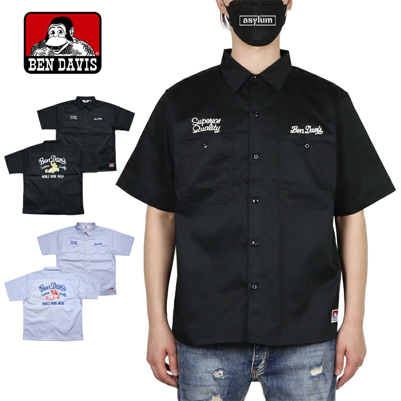 Rakuten - 【MAX90%OFF 楽天スーパーSALE！最大20%OFFクーポン配布中】ベンデイビス 半袖シャツ BEN DAVIS ボタンダウンシャツ トップス メンズ レディース ブランド 大きいサイズ おしゃれ おすすめ 人気 アメカジ 黒 bendavis080 ブラック ライトグレー L XL