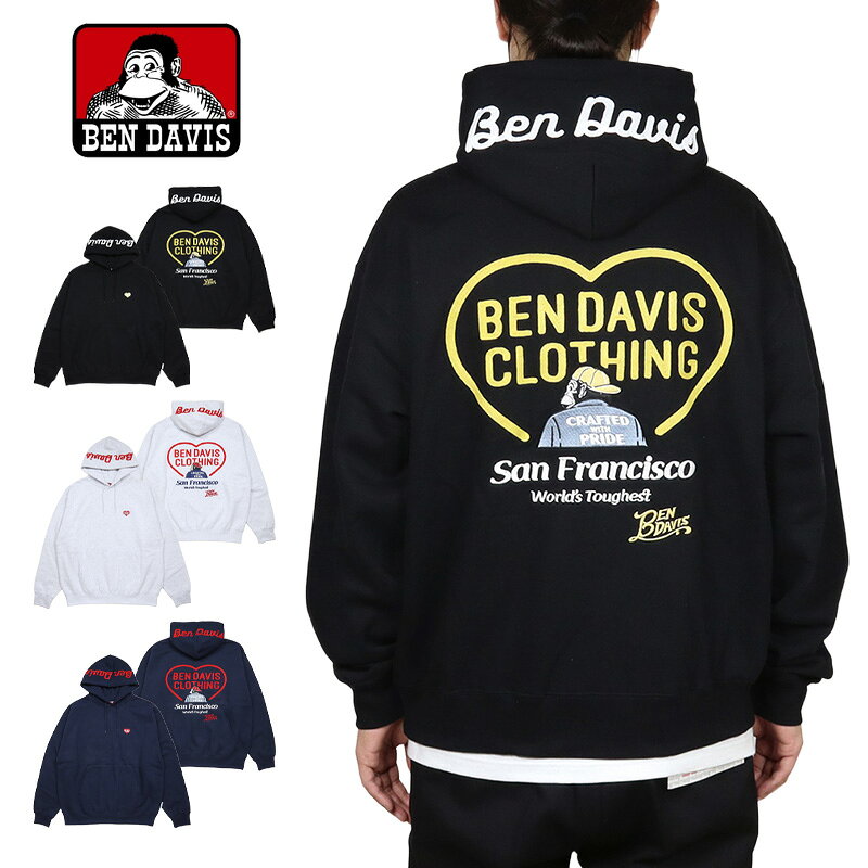 ベンデイビス パーカー BEN DAVIS プルオーバーパーカー フーディー トップス アメカジ メンズ レディース ブランド 大きいサイズ おしゃれ おすすめ 人気 黒 刺繍 裏起毛 bendavis097 M L XL
