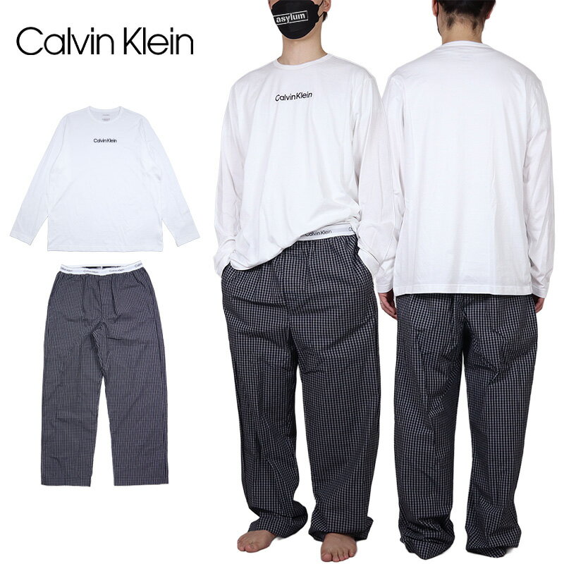 Rakuten - 【MAX90%OFF 楽天スーパーSALE！最大20%OFFクーポン配布中】カルバンクライン パジャマ CALVIN KLEIN ルームウェア 部屋着 セットアップ 上下セット 綿100% 長袖 長ズボン メンズ レディース ブランド 大きいサイズ おしゃれ おすすめ 人気 白 ck082 S M L XL