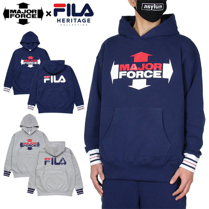 【楽天スーパーSALE 15%OFFクーポン配布中】【在庫処分セール50％OFF】フィラ パーカー FILA メジャーフォース プルオーバーパーカー コラボ メンズ レディース ブランド 大きいサイズ おしゃれ おすすめ セットアップ対応 PULLOVER HOODIE ネイビー グレー M L XL