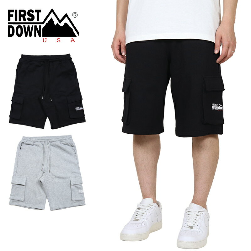 Rakuten - 【MAX90%OFF 楽天スーパーSALE！最大20%OFFクーポン配布中】ファーストダウン ショートパンツ FIRST DOWN ショーツ ハーフパンツ スウェットパンツ アウトドア メンズ ブランド 大きいサイズ おしゃれ おすすめ 人気 黒 firstdown044 ブラック グレー M L XL