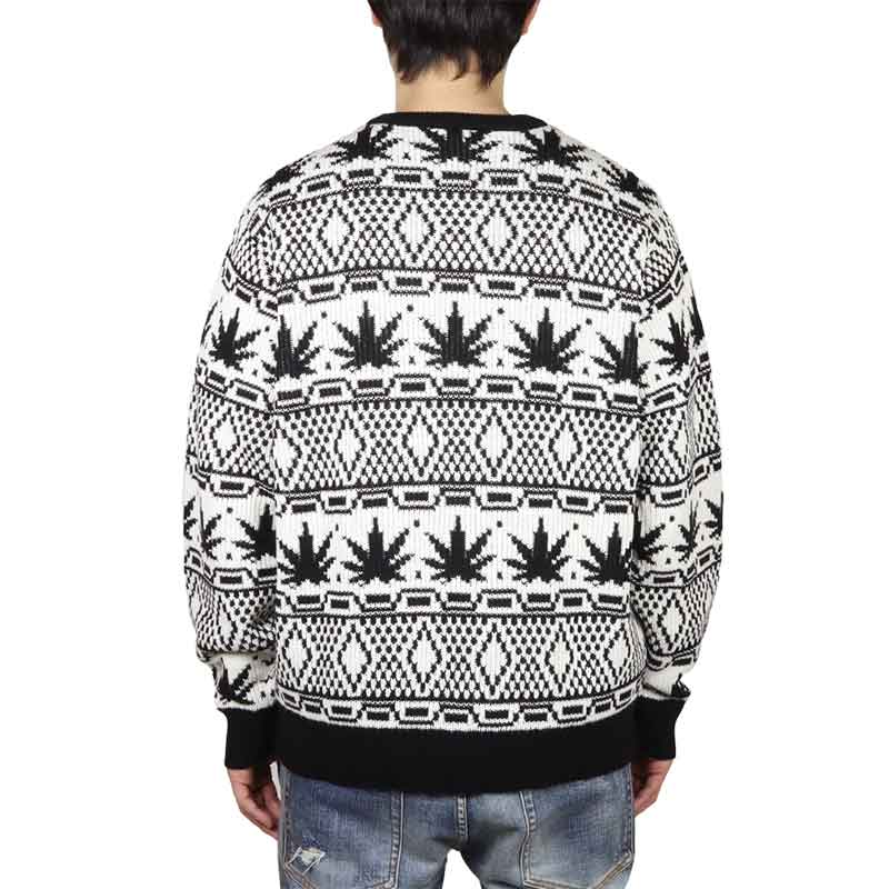 HUF ニット ハフ セーター 総柄 ジャガード メンズ レディース ブランド 大きいサイズ おしゃれ おすすめ 人気 コットンニット 綿100% スケボー スケーター ストリート huf24ho007 ナチュラル M L XL