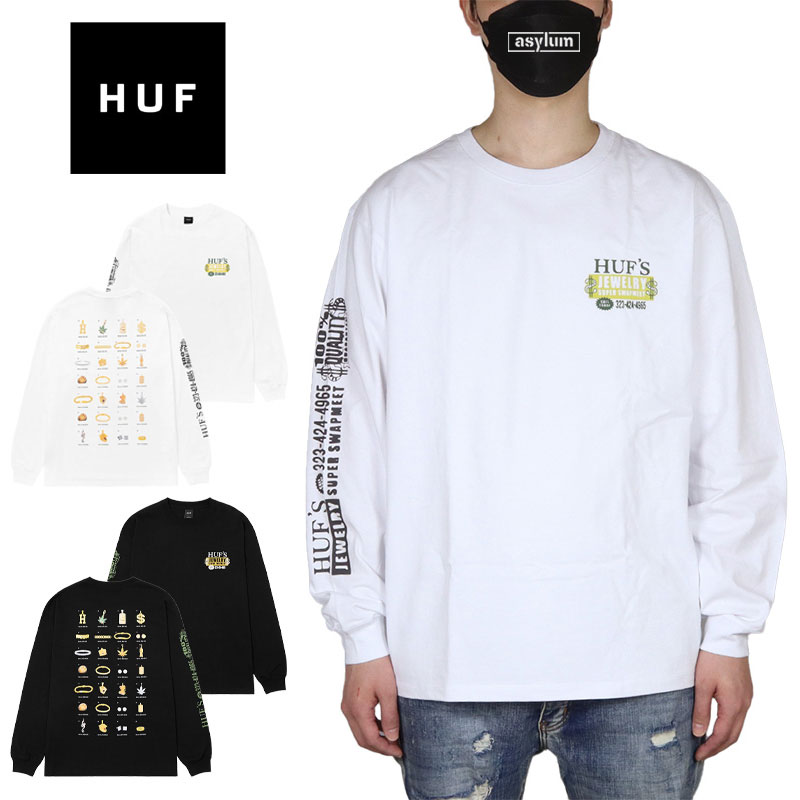 颈龟 - HUF ロンT ハフ Tシャツ 長袖Tシャツ メンズ レディース ブランド 大きいサイズ おしゃれ おすすめ 人気 ストリート系 スケボー スケーター 綿100% 白 黒 huf25ss005 ホワイト ブラック M L XL