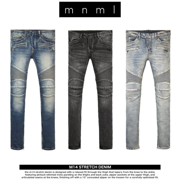 mnml バイカ―デニム ミニマル M14 STRETCH DENIM BLUE メンズ スキニー スリム ストレッチ 裾ジップデニムパンツ 28 29 30 32 34 36 38